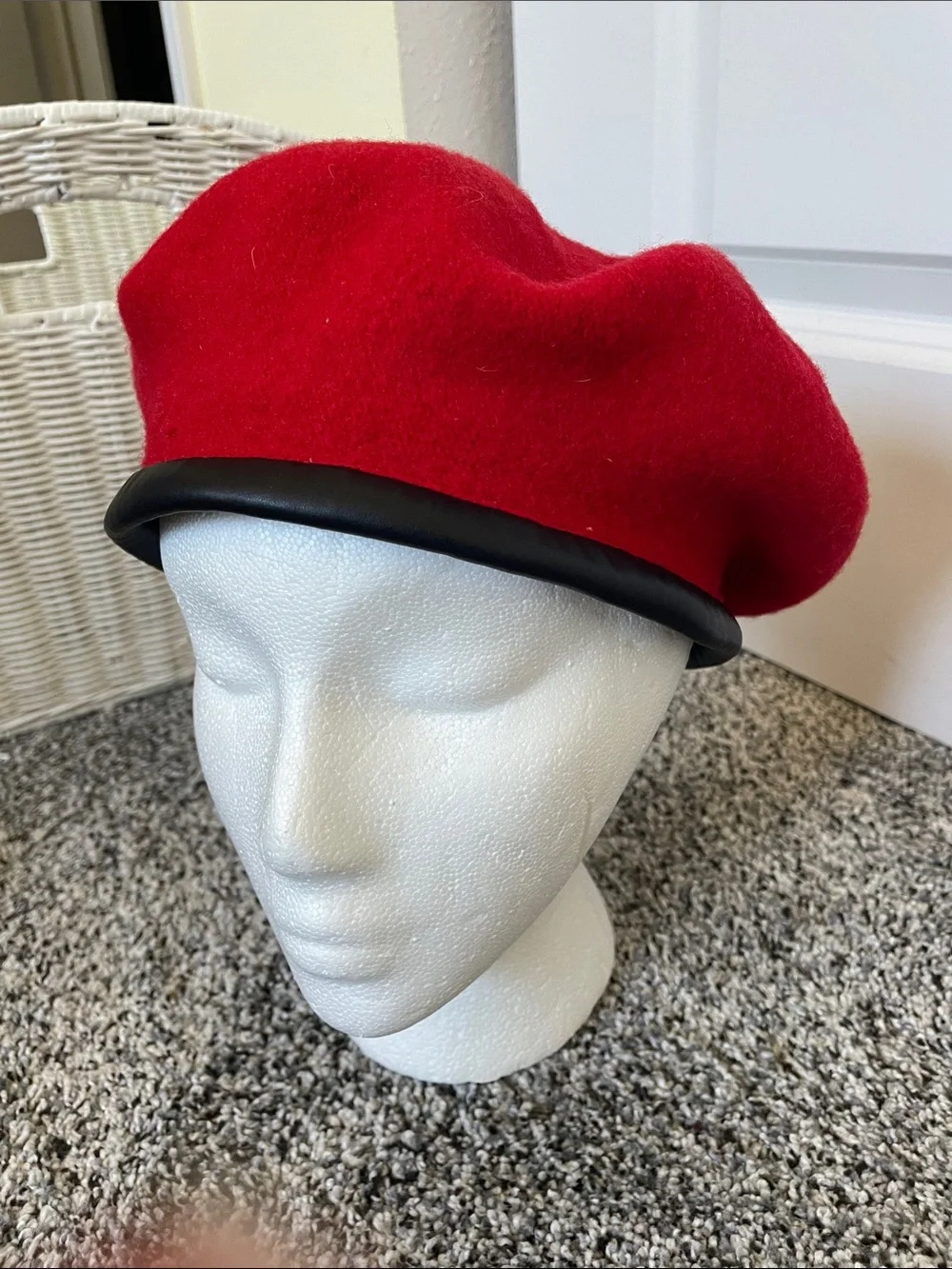 Deborah Rhodes Mocha Red Beret Faux Leather Trim *Flaw*